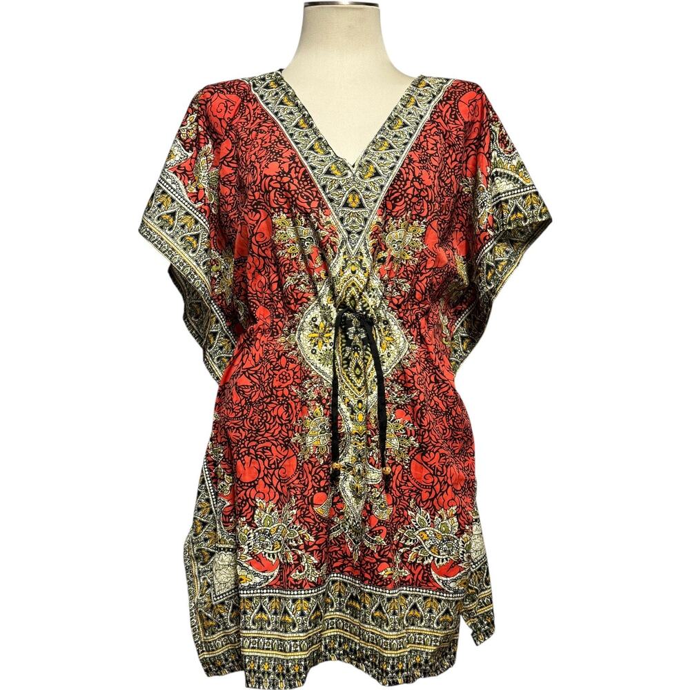 Somya Collection Made in India V-Neck Tie Waist Blouse Top Multicolor OSFM